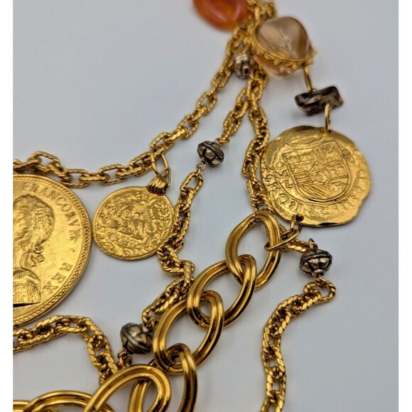 Vintage Les Bernard Gold Tone Multi Stand Coin Lucite Long Statement Necklace - Picture 12 of 16